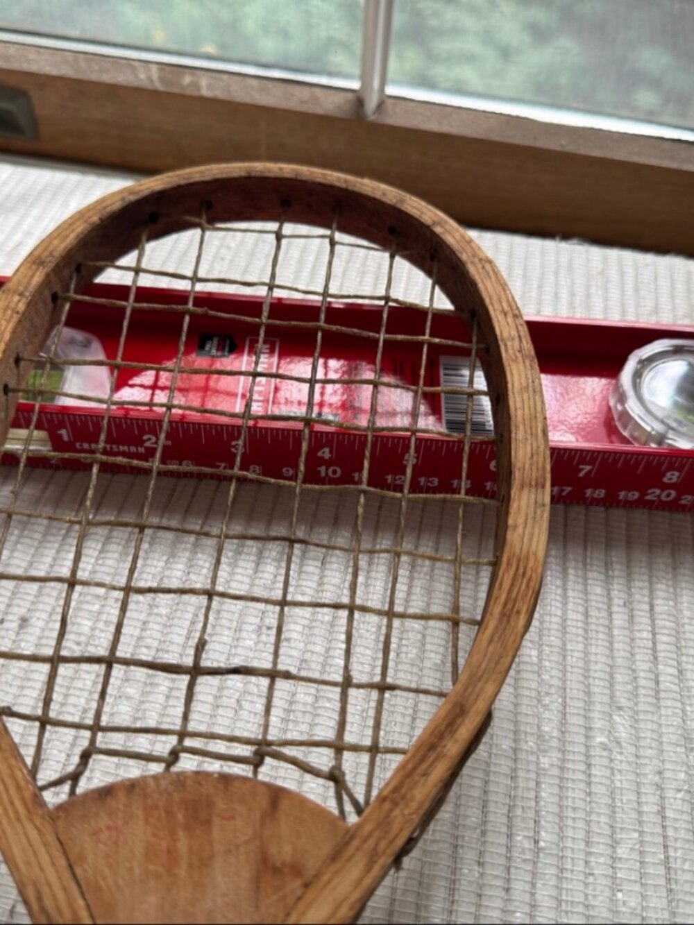 Vintage Unmarked Wooden Tennis Racket Small Oval Head
